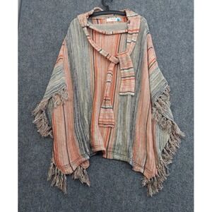 Sparrow Poncho Cape Sweater Womens‎ Small Aztec Fringe Tie Boho Southwest Wool